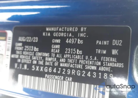 2024 Kia K5 Gt-Line z USA, uszkodzony, nr VIN 5XXG64J29RG243189